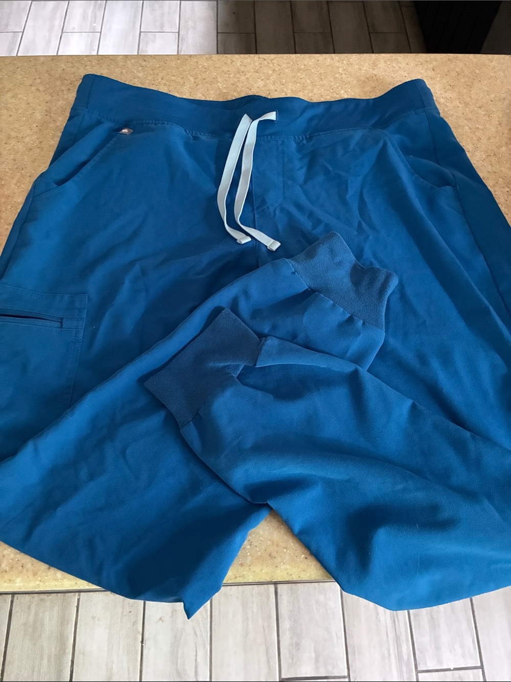 Figs Teal Blue Drawstring Scrub Joggers with Ribbed Ankles